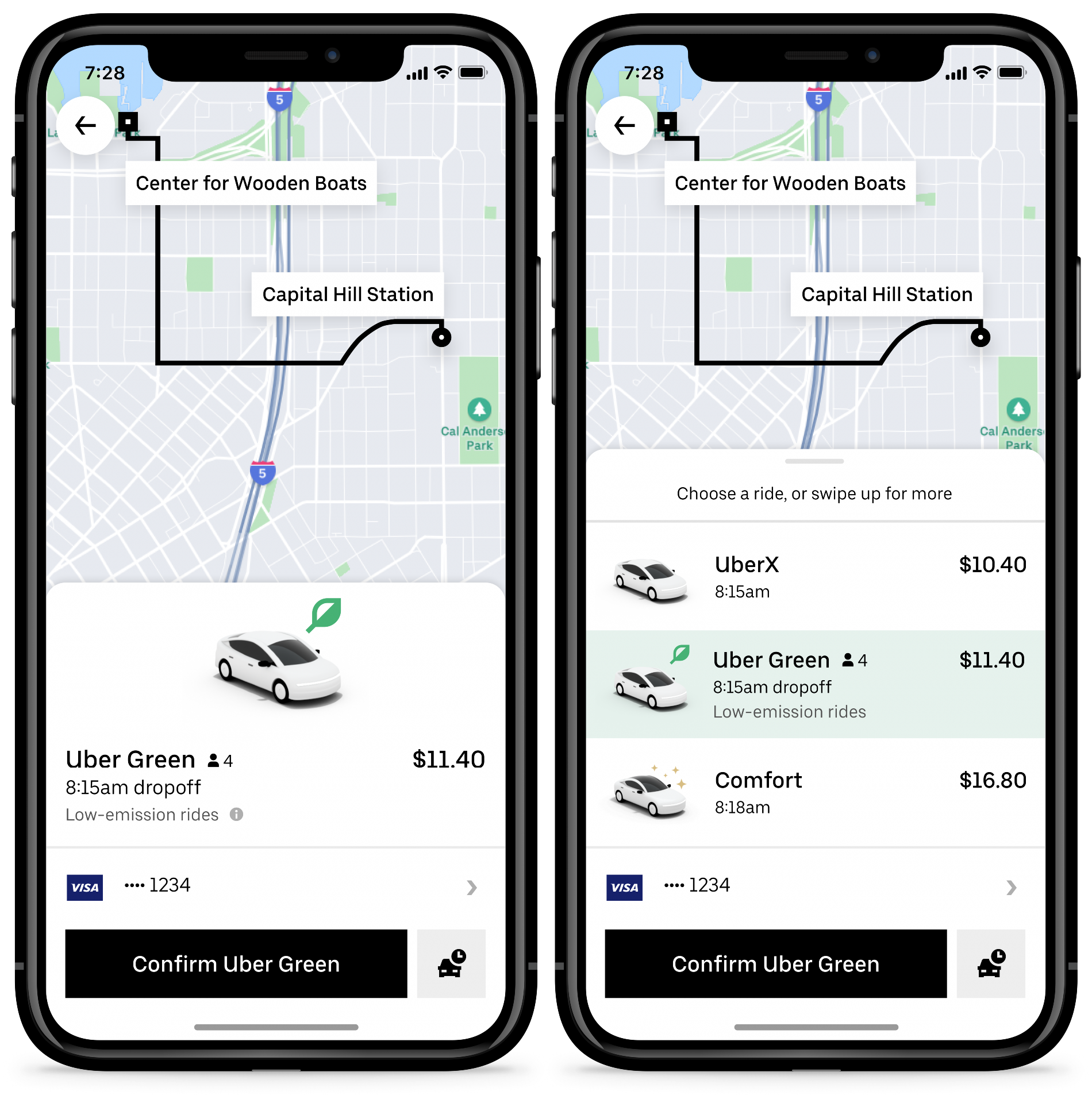 A screenshot of Uber's app